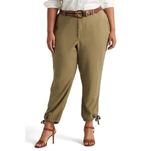 Lauren Ralph Lauren Twill Tapered Ankle Pant in Olive Fern Plus Size 16